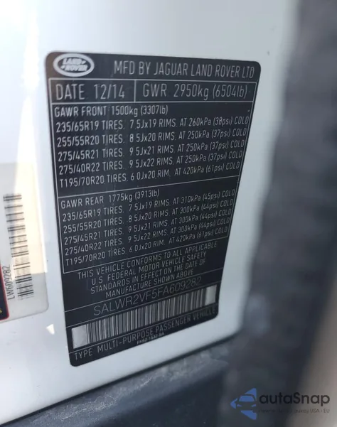 2015 Land Rover Range Rover Sport Hse из США, поврежденный, VIN SALWR2VF5FA609282